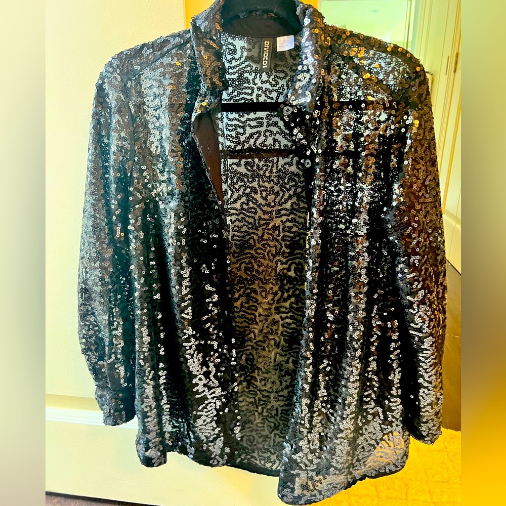 H & M sequin button down, XS - NWT